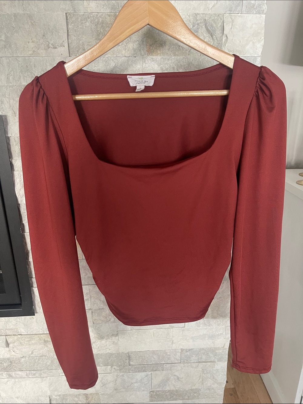 Square Neck Long Sleeve Top in Rust by live in the moment. Ruching on sides